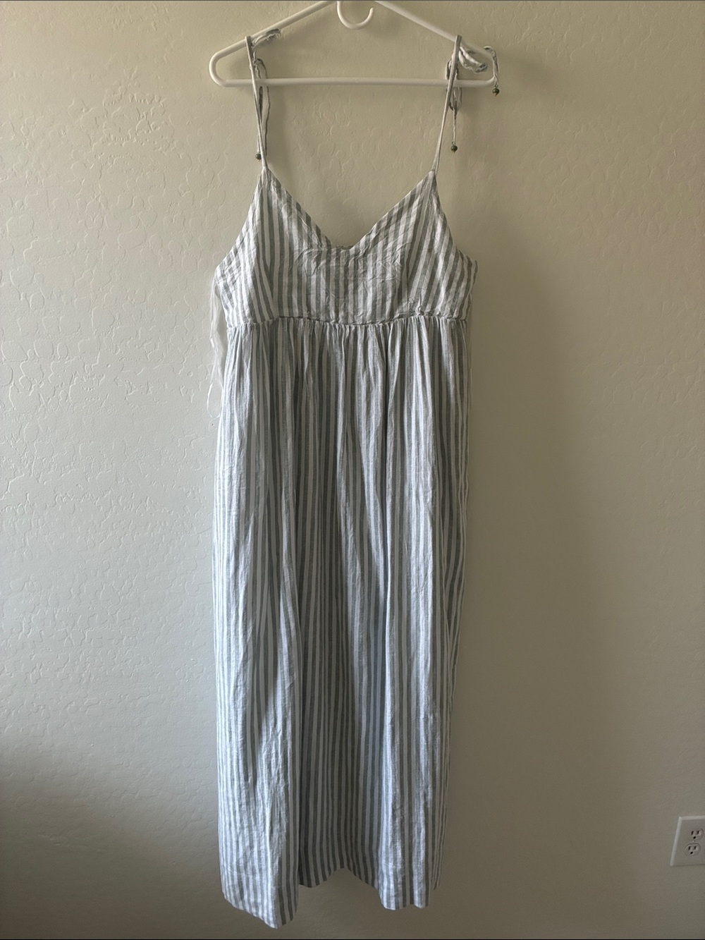 Calypso St. Barth White and Green Striped Maxi Sundress